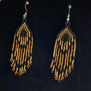 Chic Black and Gold Beaded Earrings